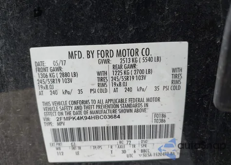 2017 Ford Edge Titanium из США, поврежденный, VIN 2FMPK4K94HBC03684